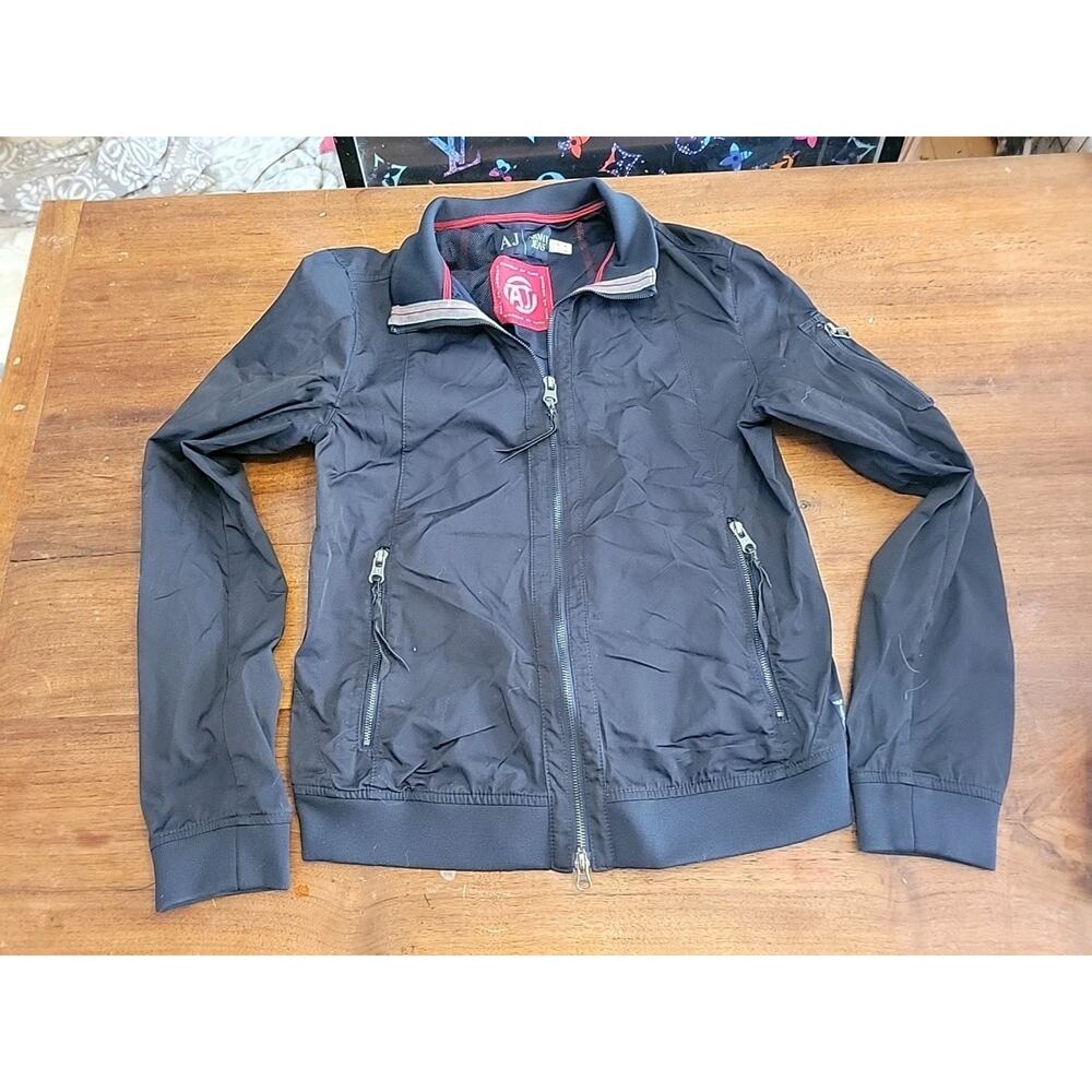 Armani Jeans Jacket Men's M Navy Blue Bomber Zip Up Cotton Made Italy